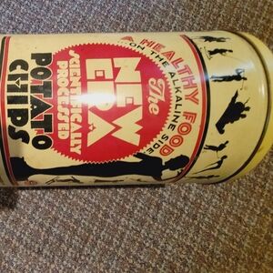 Vintage New Era Cream and Black Potato Chips Tin 1960s